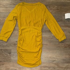 Mustard Yellow Ribbed Knit Dress